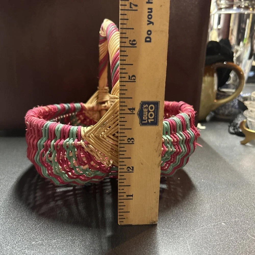 Vintage Colorful Fruit Basket Woven W Handle Decor